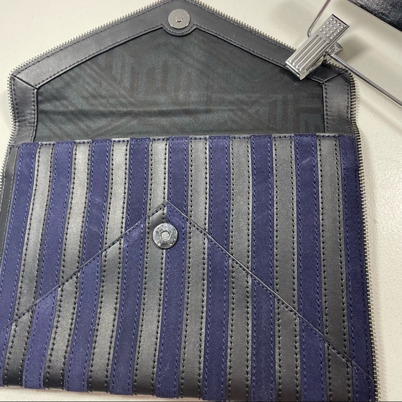 Rebecca Minkoff Navy Stripe Suede and Leather Envelope Clutch - Picture 6 of 11